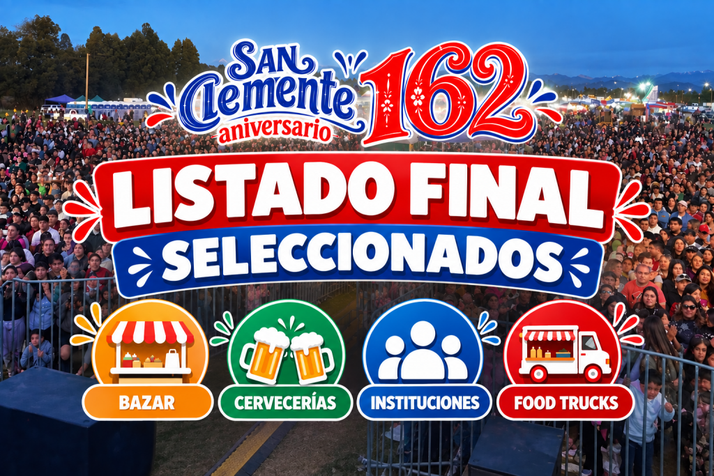 Listado Final Seleccionados Categorías de Bazar, Cervecerías, Instituciones y Food Trucks – Aniversario 162° de San Clemente